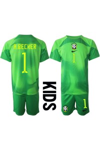 Fotbalové Dres Brazílie Alisson Becker #1 Brankářské Dětské Venkovní Oblečení MS 2022 Krátký Rukáv (+ trenýrky)